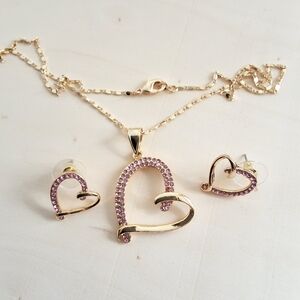 Gold and Pink Heart Jewelry Set